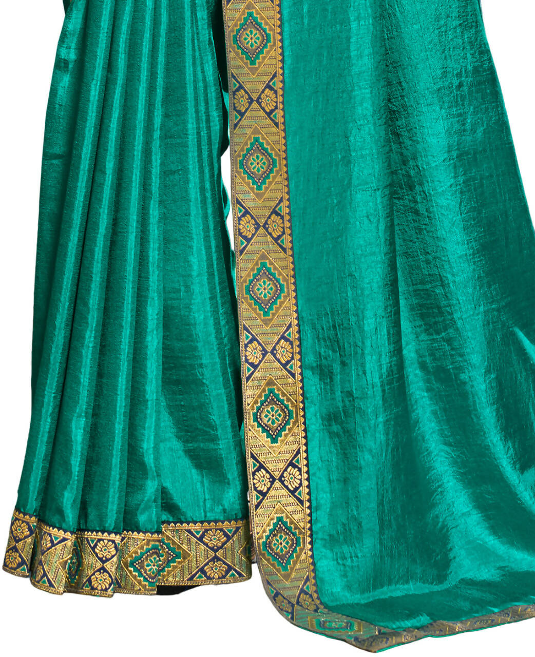 Sea Green Solid Vichitra Saree With Unstitched Blouse Piece - Selena - Distacart