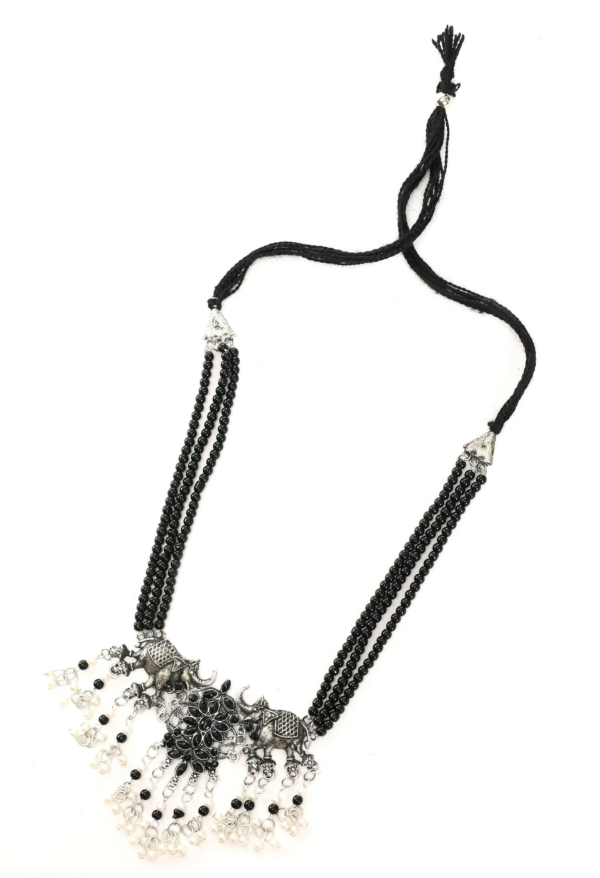 Mominos Fashion Johar Kamal Silver-Plated Brass Finish Elephant Desgin Choker For Women (Black) - Distacart