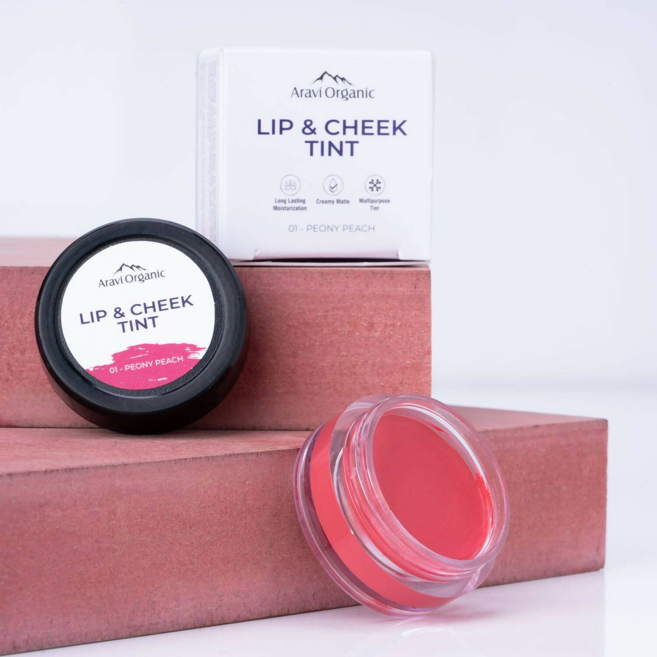 Aravi Organic Everyday Vegan Lip and Cheek Tint Balm Lip Tint - Peony Peach - Distacart