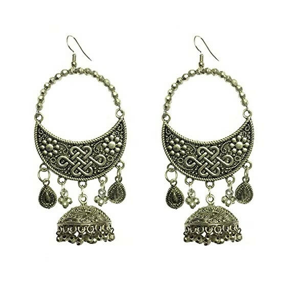 Tiaraa Silver Alloy Oxidised Jhumki Dangle Earrings For Women - Distacart