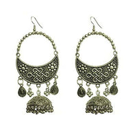 Thumbnail for Tiaraa Silver Alloy Oxidised Jhumki Dangle Earrings For Women - Distacart
