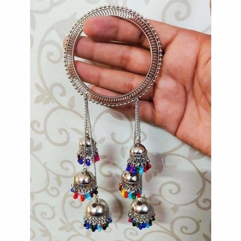 Stylish Silver Latkan Jhumki With Multicolor Pearls Bangles