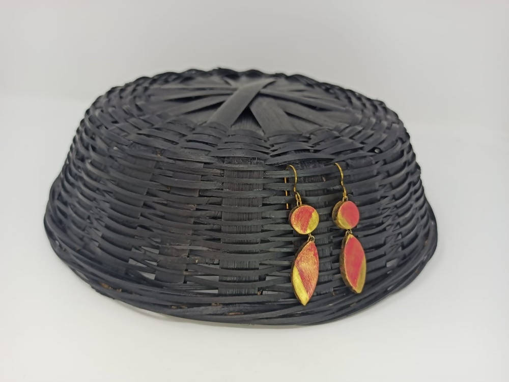 Terracotta Golden Pink Ear Hangings