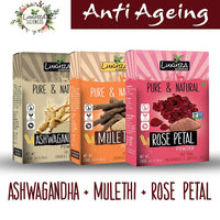 Thumbnail for Luxura Sciences Natural Skin Care for Anti Ageing Set - Ashwagandha + Mulethi + Rose - Distacart