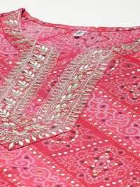 Thumbnail for Yufta Women Pink Bandhani Printed Panelled Gotta Patti Kurta with Palazzo & With Dupatta