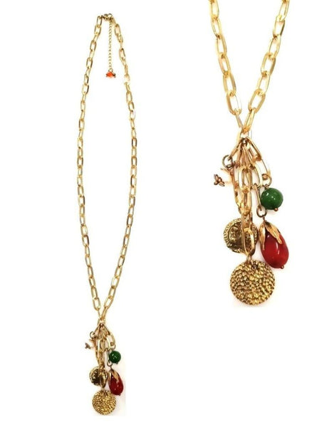 Bling Accessories Antique Brass Finish Brass Coin Charm Long Chain Charm Necklace