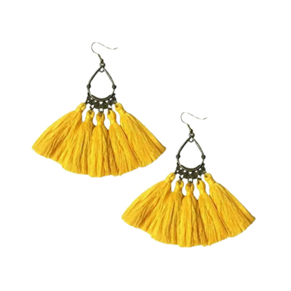 Tiaraa Yellow Alloy Tassel Ethnic Fashion Earrings - Distacart