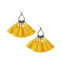 Thumbnail for Tiaraa Yellow Alloy Tassel Ethnic Fashion Earrings - Distacart