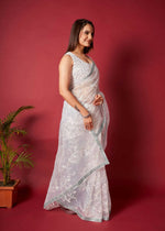 Thumbnail for Vamsee White Organza Saree - Distacart