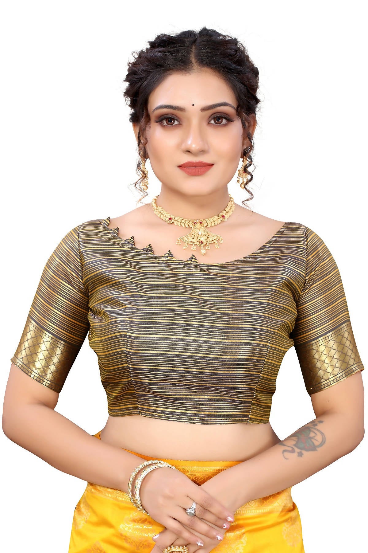Vamika Ethnic Fire Yellow Weaving Banarasi Jacquard Saree - Distacart