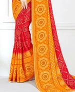 Thumbnail for Red & Yellow Georgette Bandhani Printed Saree With Unstitched Blouse Piece - Jyoti - Distacart