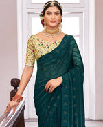Thumbnail for Teal Georgette Swaroski Work Saree With Unstitched Blouse Piece - Juhi - Distacart