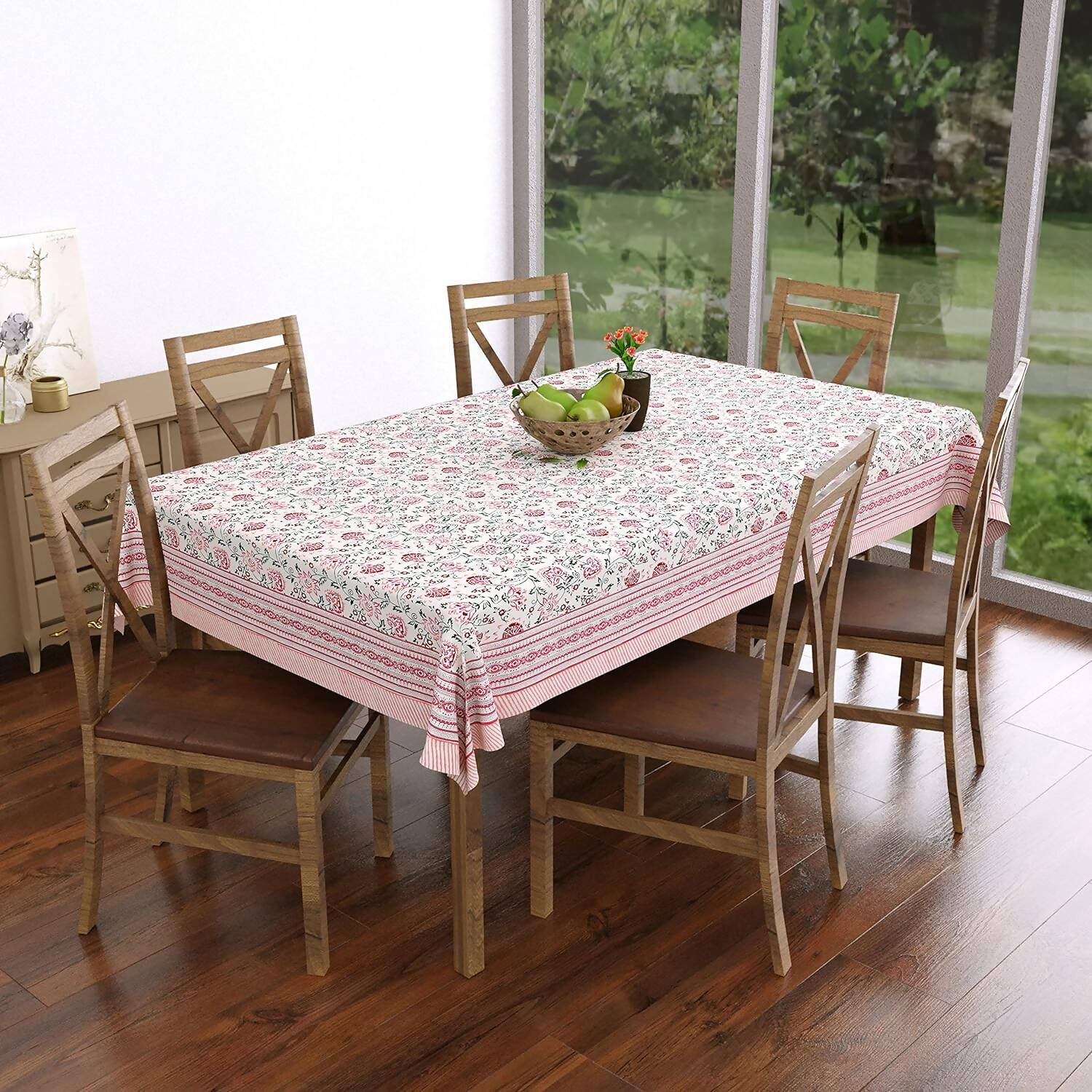 Blocks Of India Hand Block Printed Cotton Rectangular Table Cloth - Pink Kalamkari - Distacart