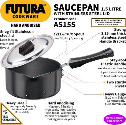 Hawkins Futura Sauce Pan 16 cm Diameter with Lid 1.5 L (AS15S) - Distacart