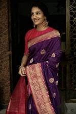 Thumbnail for DEIANA'S Beautiful Golden Jari with New Design Soft Lichi Silk Saree - Purple - Distacart