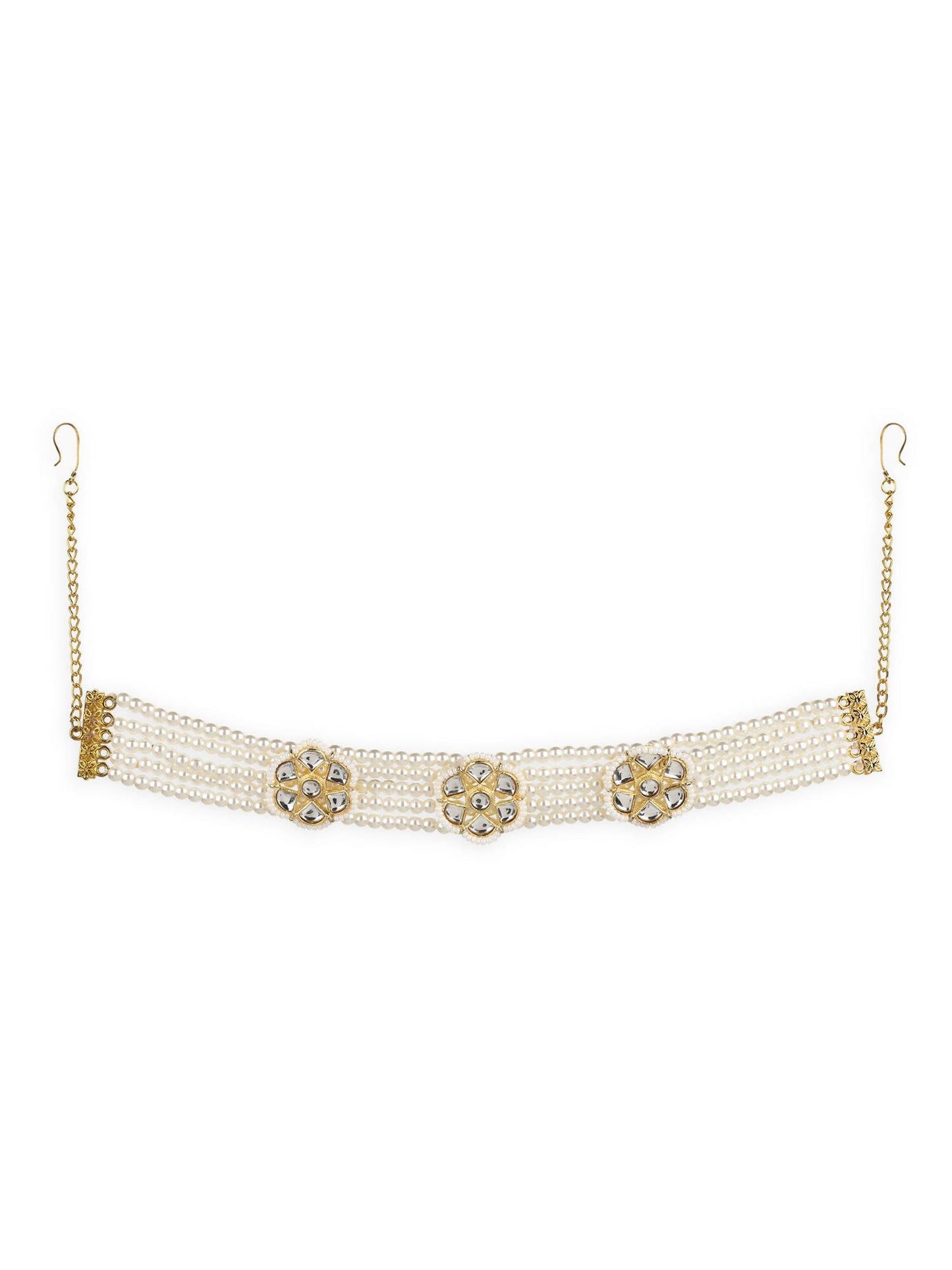 Gold-Plated White Kundan Studded Headband - Ruby Raang - Distacart