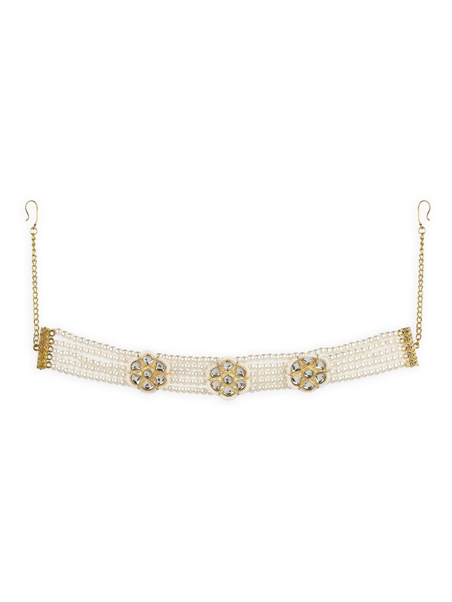 Gold-Plated White Kundan Studded Headband - Ruby Raang - Distacart