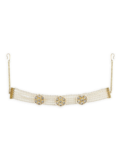 Gold-Plated White Kundan Studded Headband - Ruby Raang - Distacart