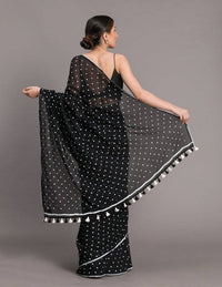 Thumbnail for Suta Black White Polka Dots Printed Pure Cotton Saree - Distacart