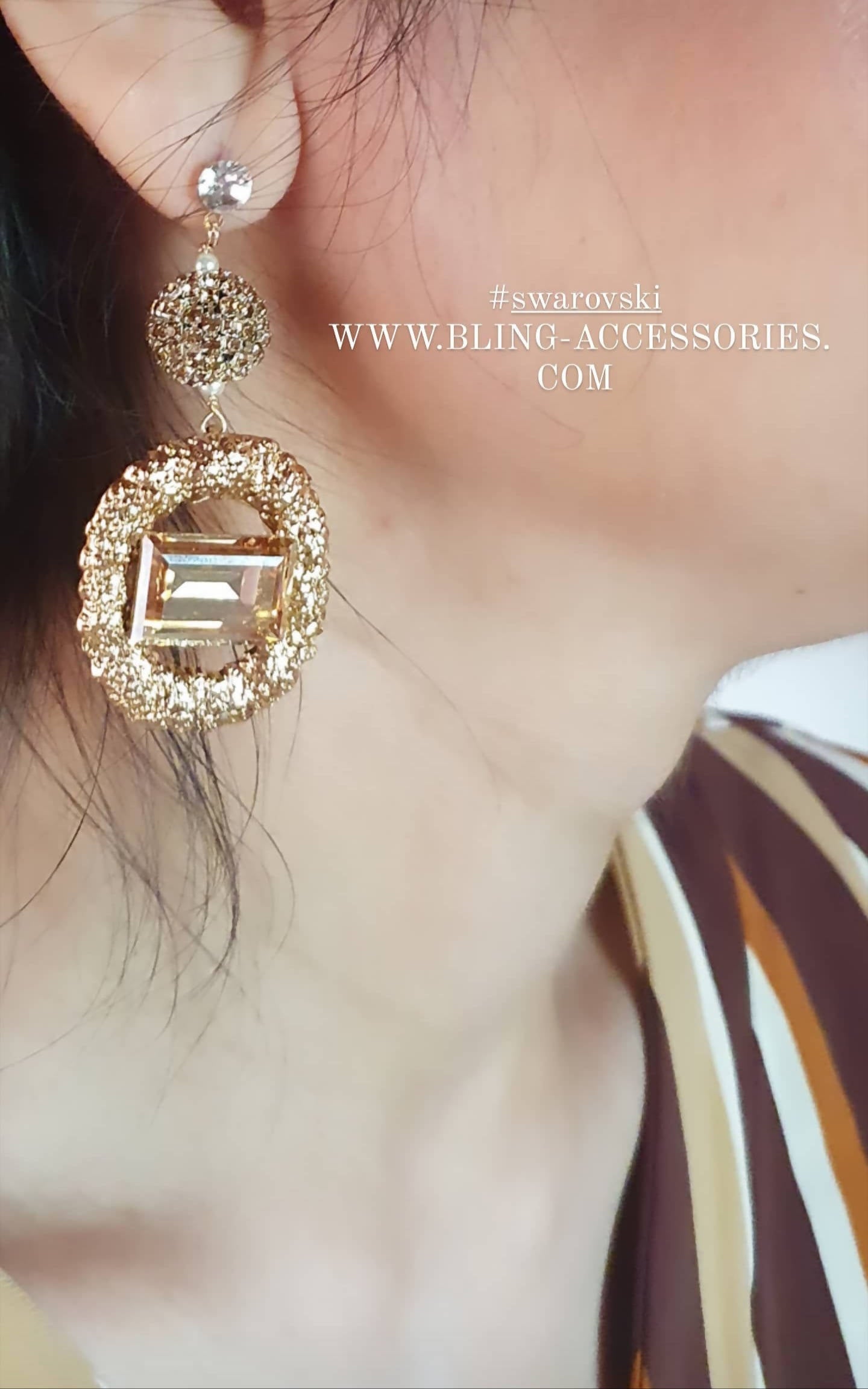 Bling Accessories Swarovski Golden Shadow Stud Earrings - Distacart