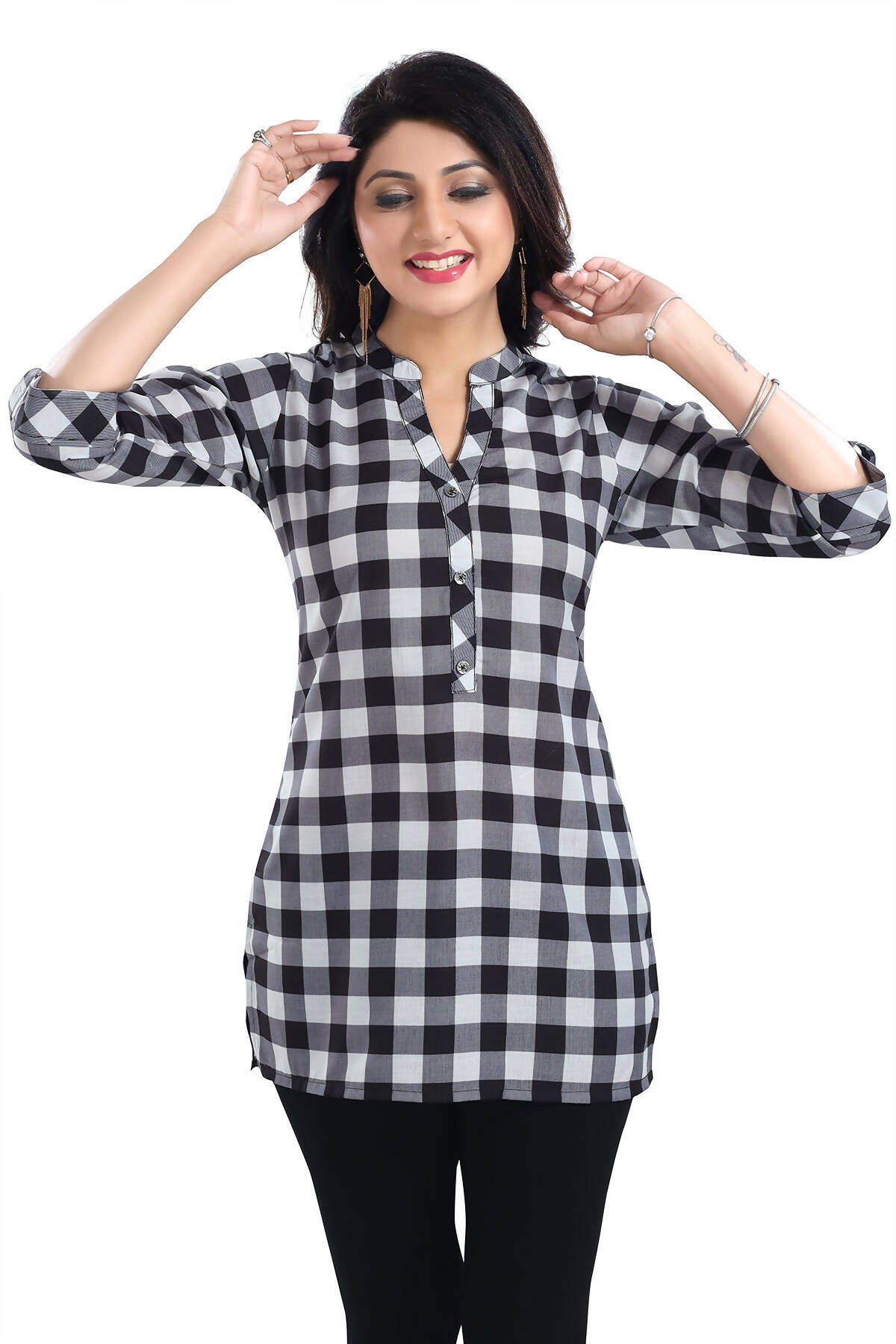 Snehal Creations Rayon Black White Checks Short All Over Print - Distacart