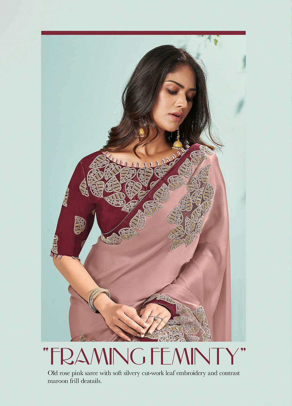 Rose Pink Silk Satin Embroidered Saree With Unstitched Blouse Piece - Norita Ikshita - Distacart