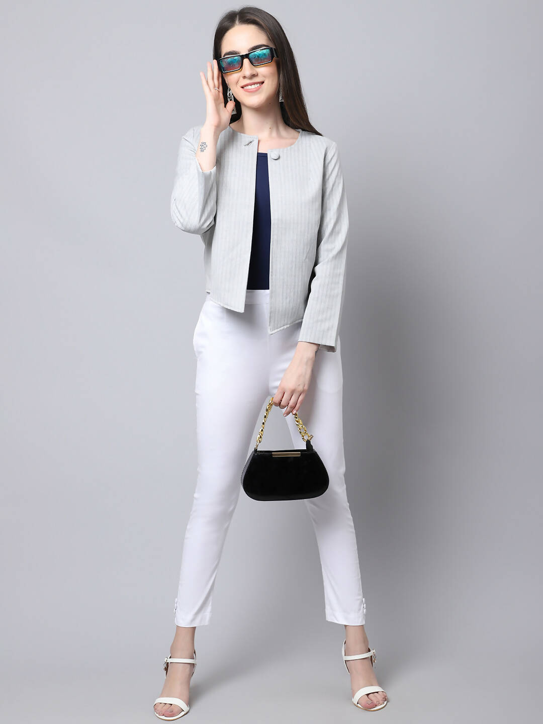 Even Apparels Grey Polywool Open Front Statement Women's Jacket - Distacart