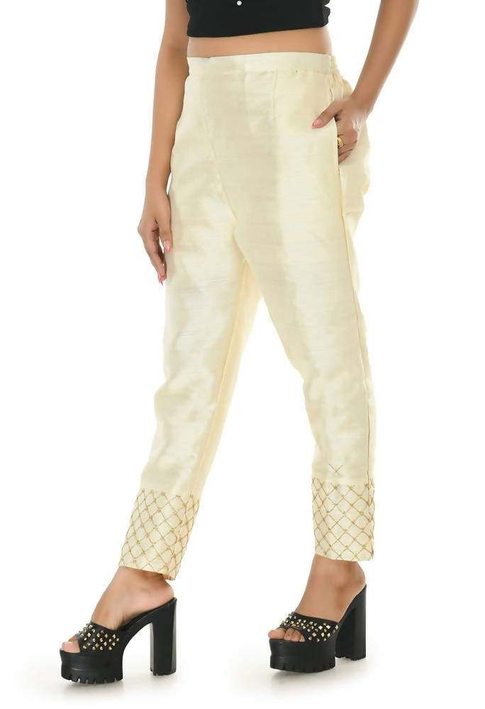 Mominos Fashion Moeza Silk Off White Color Pant