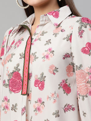 Ahalyaa Women Beige Crepe Digital Floral Print Tunic - Distacart
