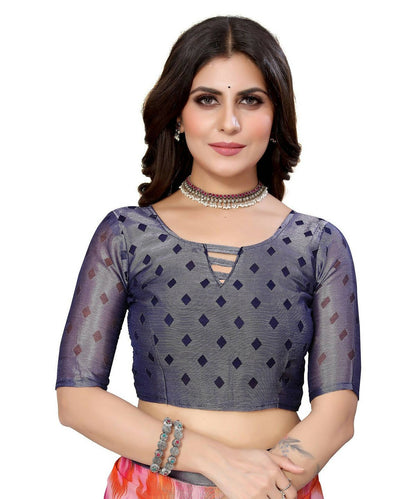 Vamika Navy Blue Chiffon Brasso Bollywood Style Woven Saree (KARUNA NAVY) - Distacart