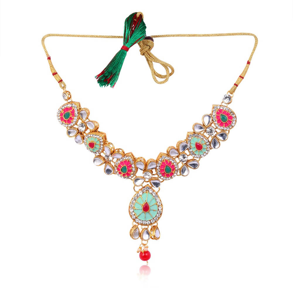 Tehzeeb Creations Multi Colour Necklace And Earrings With Stone And Pearl Work
