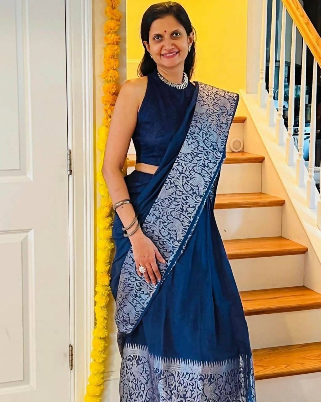 DEIANA'S Beautiful Golden Jari with New Design Soft Lichi Silk Saree - Blue - Distacart