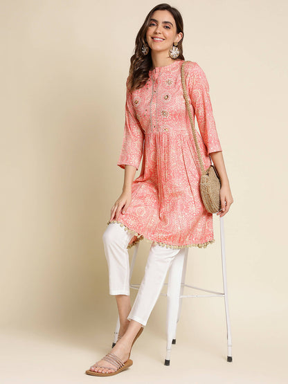 Peach Chiffon Paisley Printed Top - Himanshi - Distacart