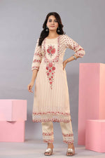 Thumbnail for Juniper Women Ecru Muslin Floral Printed Kurta, Pants and Dupatta Set - Distacart