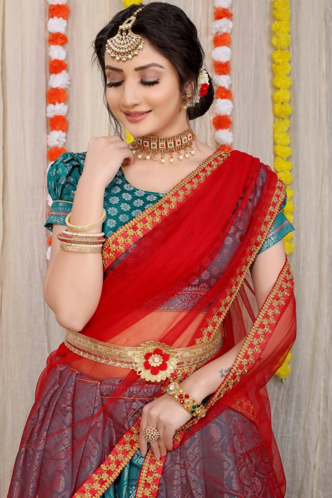 DEIANA'S Beautiful Pure Jari Silk Weaving Lehengha Choli - Teal - Distacart