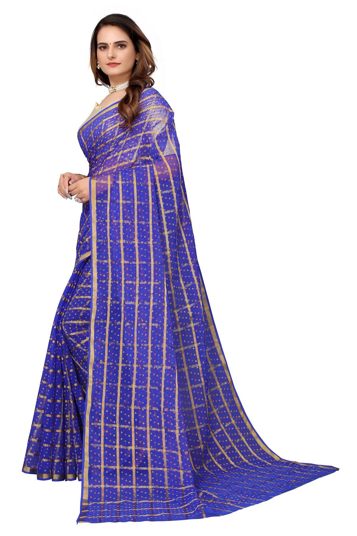 Vamika Ethnic Fire Blue Jari Work Chiffon Saree - Distacart