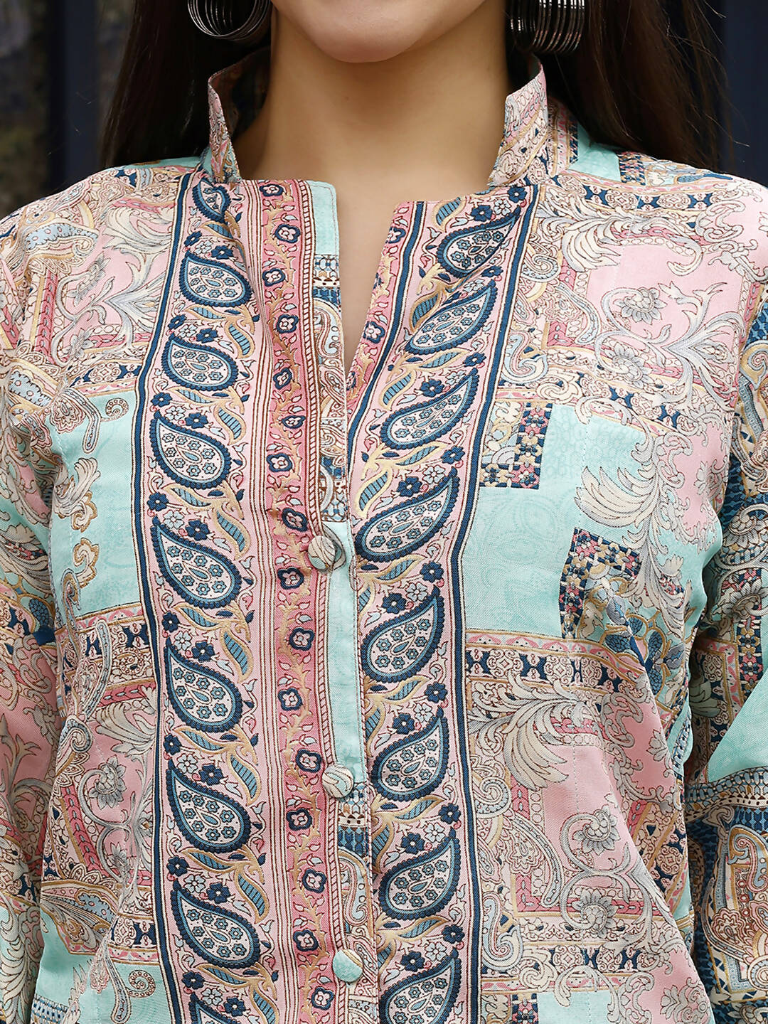 Pink & Blue Rayon Paisley Printed Top with Matching Bottom - Eesha - Distacart