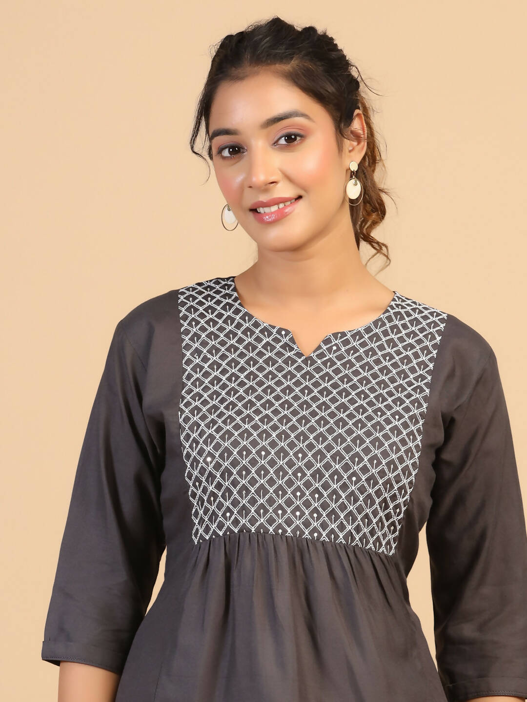 Womens Grey Rayon Yoke Embroidered Top - Keeva - Distacart