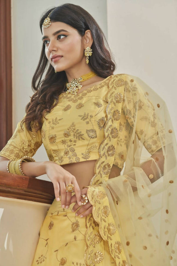 Aastha Fashion Women's Yellow Art Silk Zari & Sequins Embroidery Party Wear Lehenga Choli - Distacart