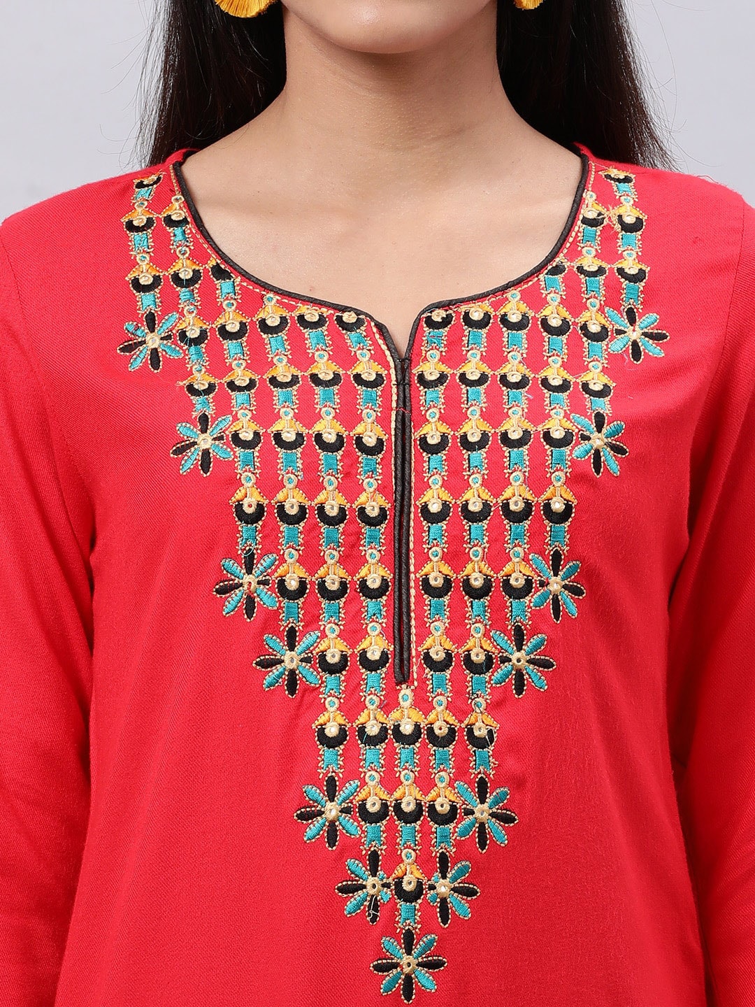 Souchii Red Yoke Design Thread Work Grandeur & Majestic Artwork Kurta - Distacart