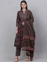 Thumbnail for Kalini Women Floral Printed Pleated Pure Cotton Kurti with Trousers & With Dupatta - Distacart