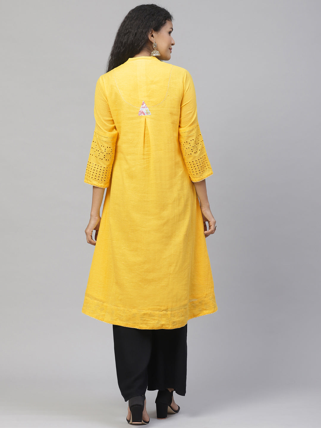 Biba Women Yellow Solid A-Line Kurta - Distacart