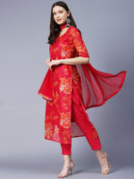 Thumbnail for Kalini Floral Printed Straight Kurta with Trousers & Dupatta - Distacart