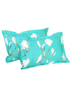 Thumbnail for Story@home Sea Green & White Floral 152 TC Cotton 1 Queen Bedsheet with 2 Pillow Covers - Distacart