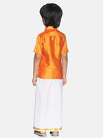 Thumbnail for Sethukrishna Boys Orange & White Solid Shirt with Pure Cotton Dhoti Set - Distacart
