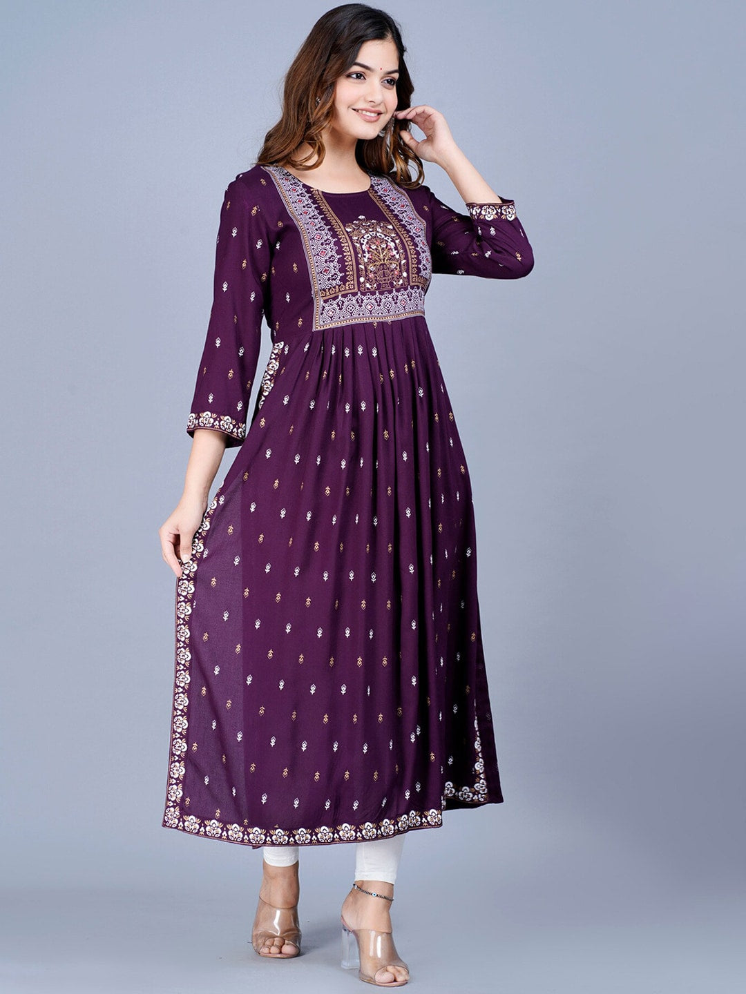 Kalini Women Ethnic Motifs Printed Mirror Work Summer Sheers Anarkali Kurta - Distacart