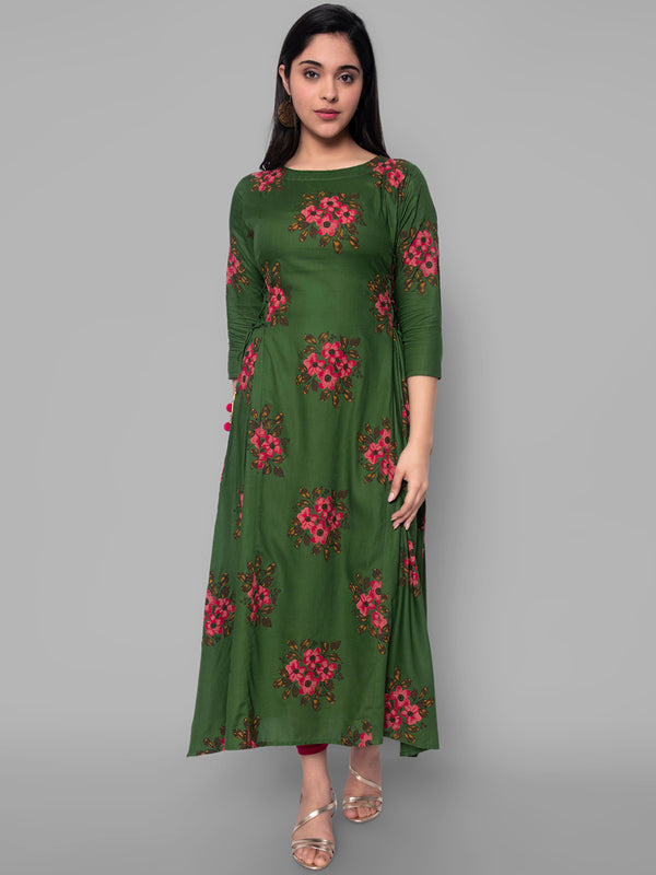 Kalini Women Green Floral Printed Anarkali Kurta - Distacart