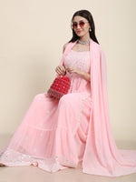 Thumbnail for Kalini Women Pink Floral Embroidered Mirror Work Kurta with Palazzos & With Dupatta - Distacart