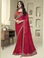 Thumbnail for Mitera Pink & Gold-Toned Pure Georgette Saree - Distacart