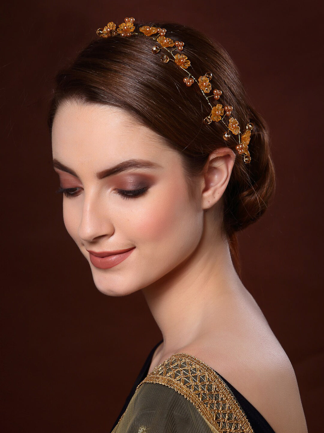 Panash Women Gold-Toned & Yellow Beaded Tiara - Distacart